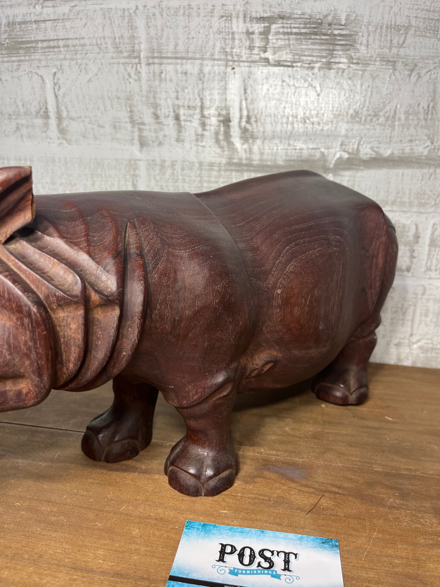Carved Wooden Rhino Sculpture