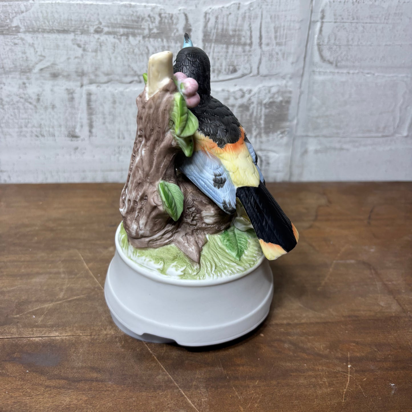 Vintage Porcelain Bird On A Branch Spinning Music Box