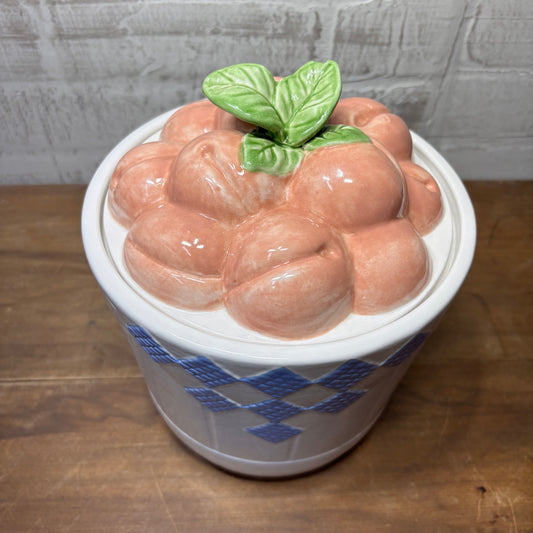 Vintage Treasure Craft Hopscotch Fruit Peaches Ceramic Canister at Post Furnishings in Canby Oregon