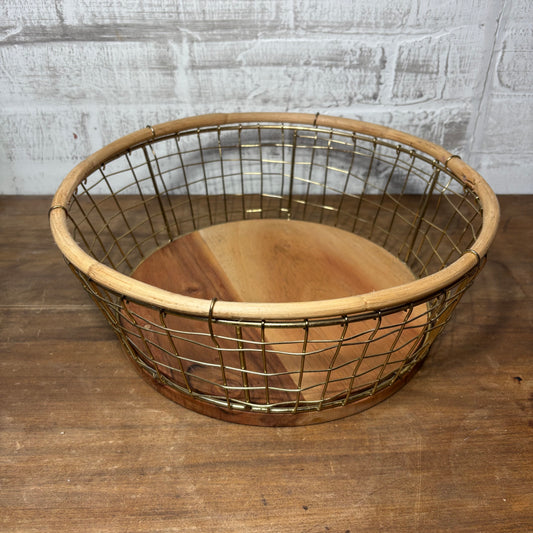 Gold Wire Basket w/ Wood Trim