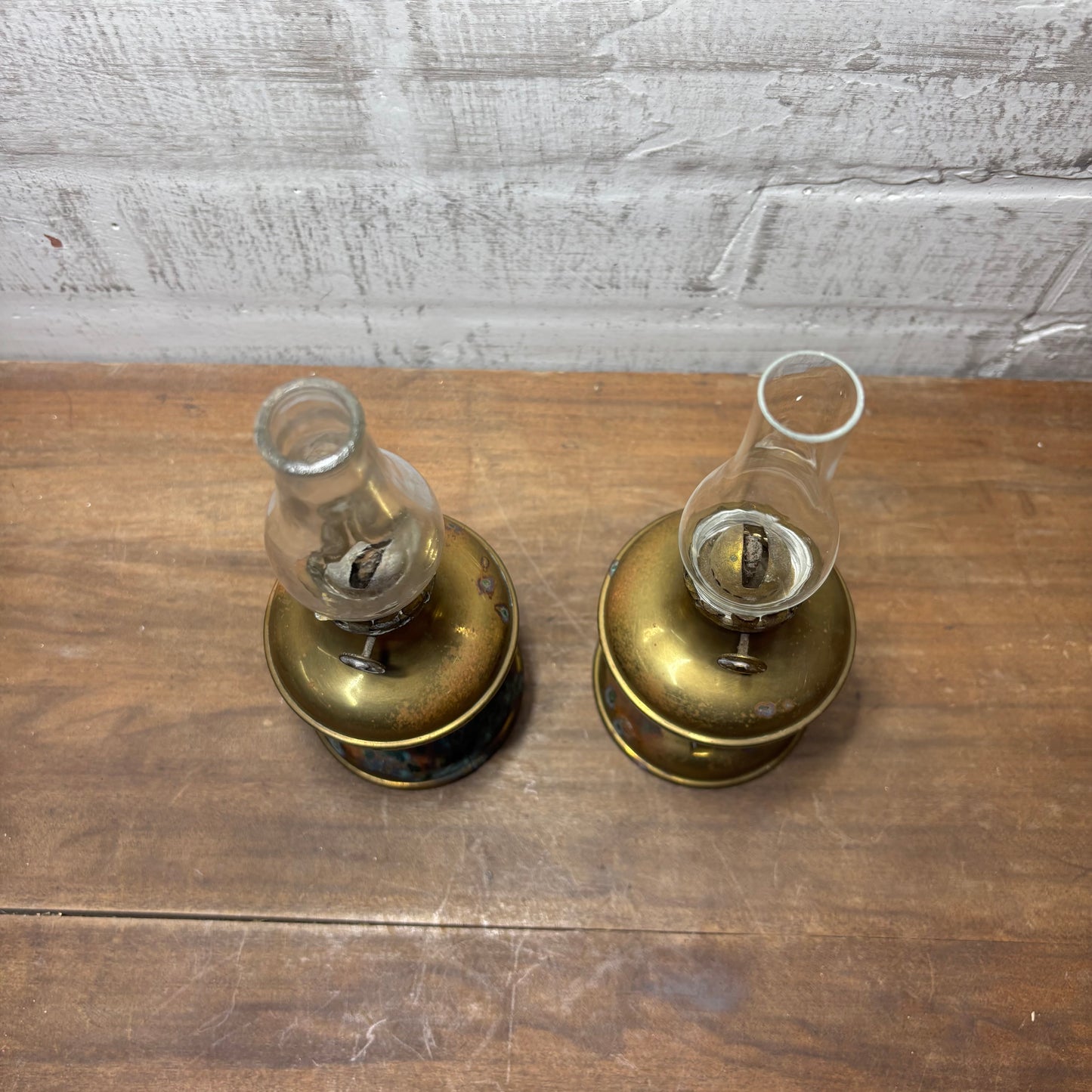 Vintage Brass Hurricane Lamps Set