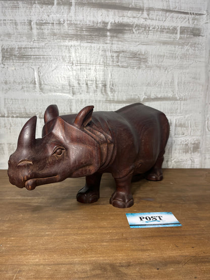 Carved Wooden Rhino Sculpture