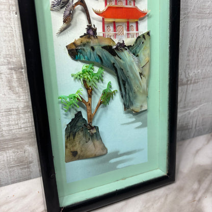 Vintage 3D Mother Of Pearl Shadow Box Asian Wall Art