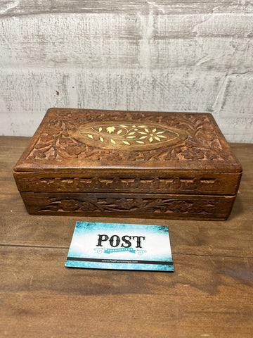 Vintage Wooden Carved Floral Trinket Box