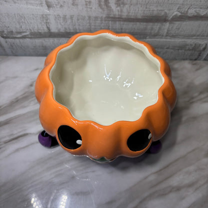 Ceramic Jack O Lantern Candy Dish W/ Witch Feet