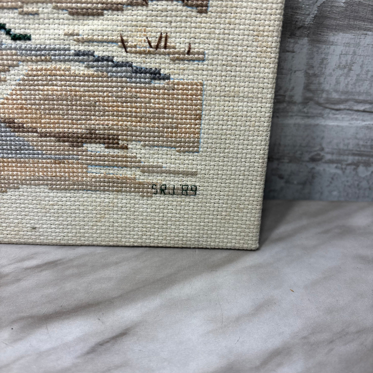 Vintage Signed Coastal Beach Scene Cross Stitch Panel