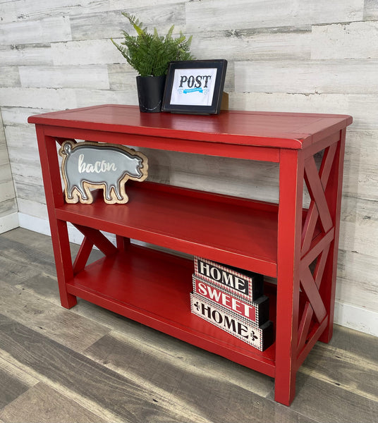 Red Farmhouse Sofa/ Console Table