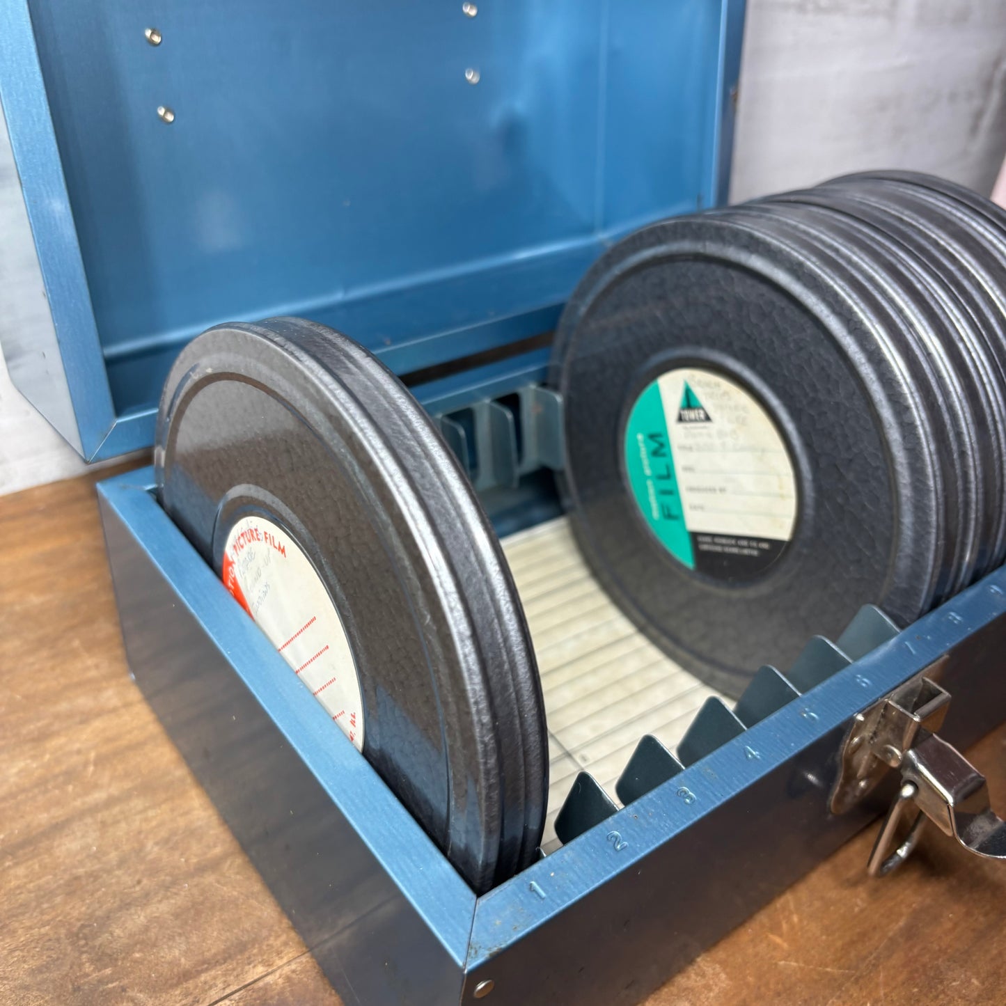 Vintage Blue Metal Film Reel Storage Case