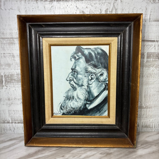 Vintage P. Taylor Signed Acrylic Portrait in Wooden Frame