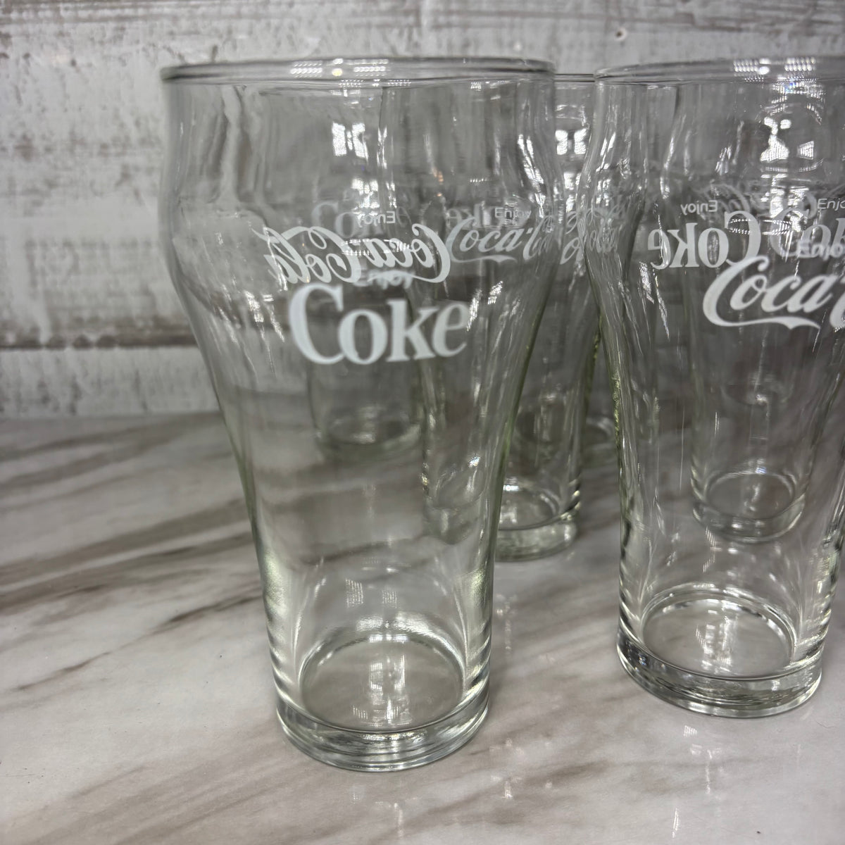 Vintage Coca-Cola White Logo "Enjoy Coke" Clear Drinking Glass Set Of 13