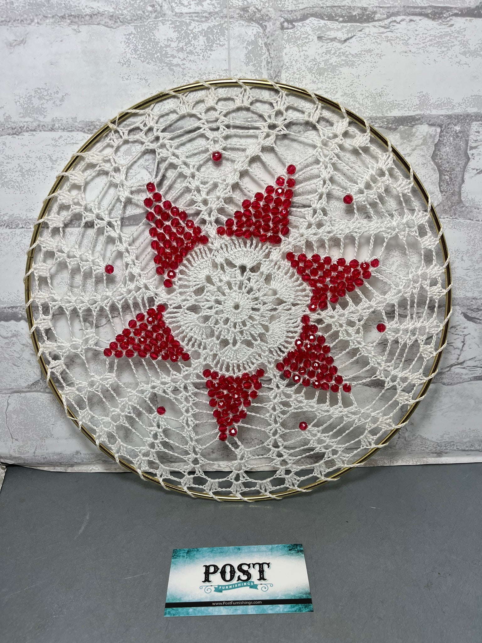 Red Beaded Crochet Mandala