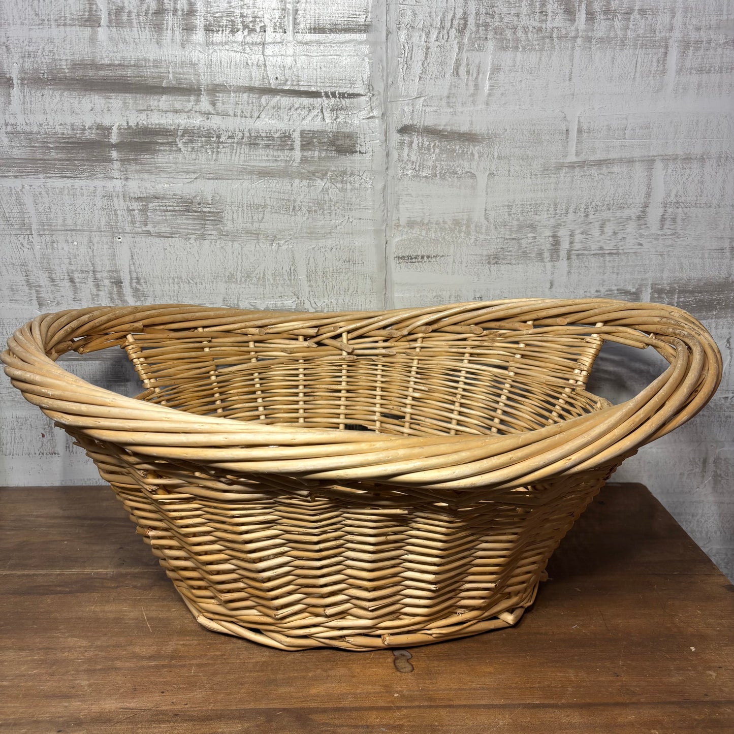 Vintage Oval Wicker Basket with Woven Handles
