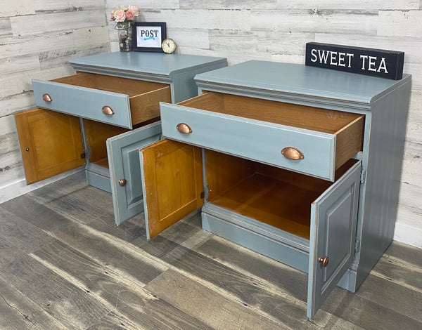 Set Of 2 XL Nightstands Blue Gray