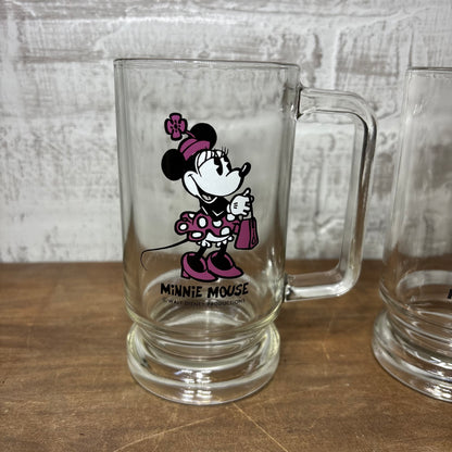 Vintage Disney Mickey and Minnie Mouse Glass Mug Set