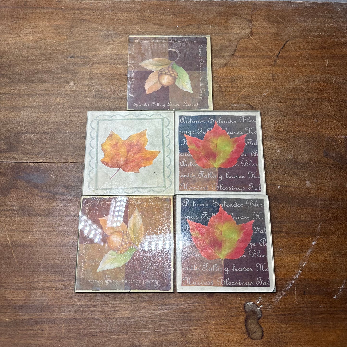 Glass Fall Leaf Coasters Set Of 5