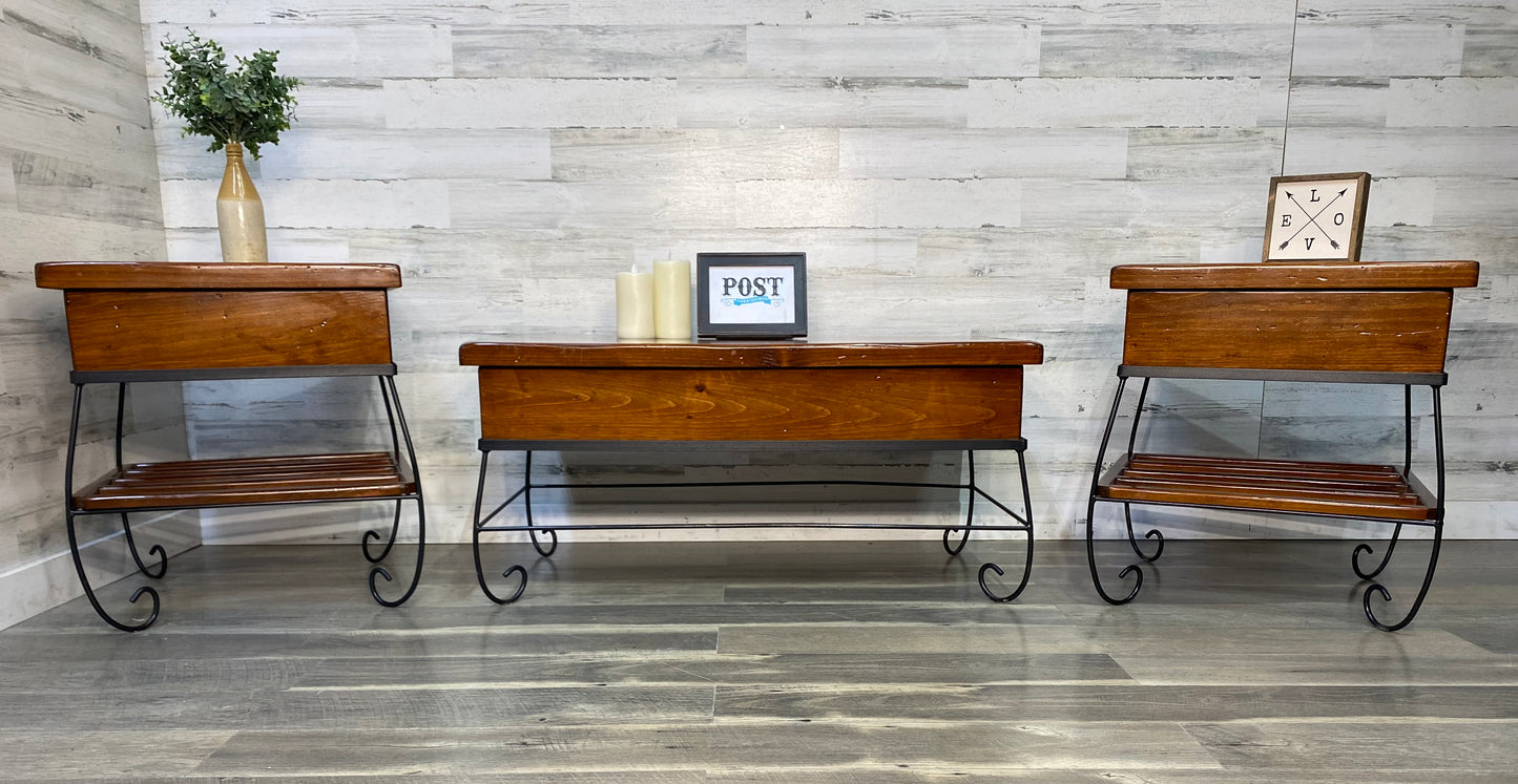 Set Of 3 Rustic Coffee & End Table Set