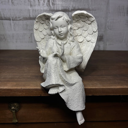 Indoor Outdoor Angel Holding A Bird Statue