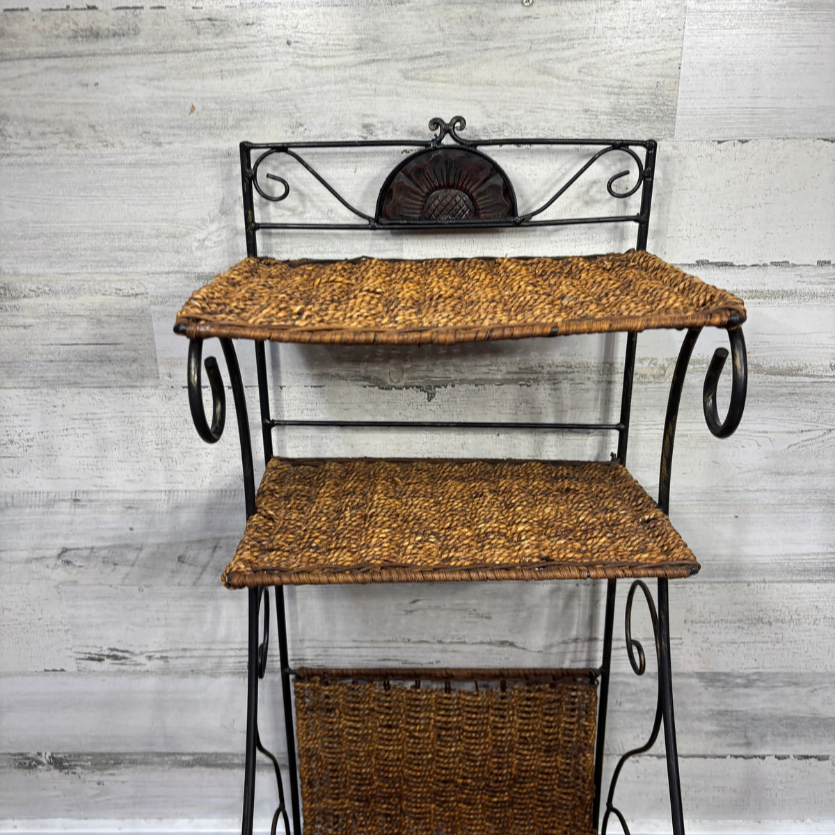 Vintage Metal and Rattan Shelf Unit