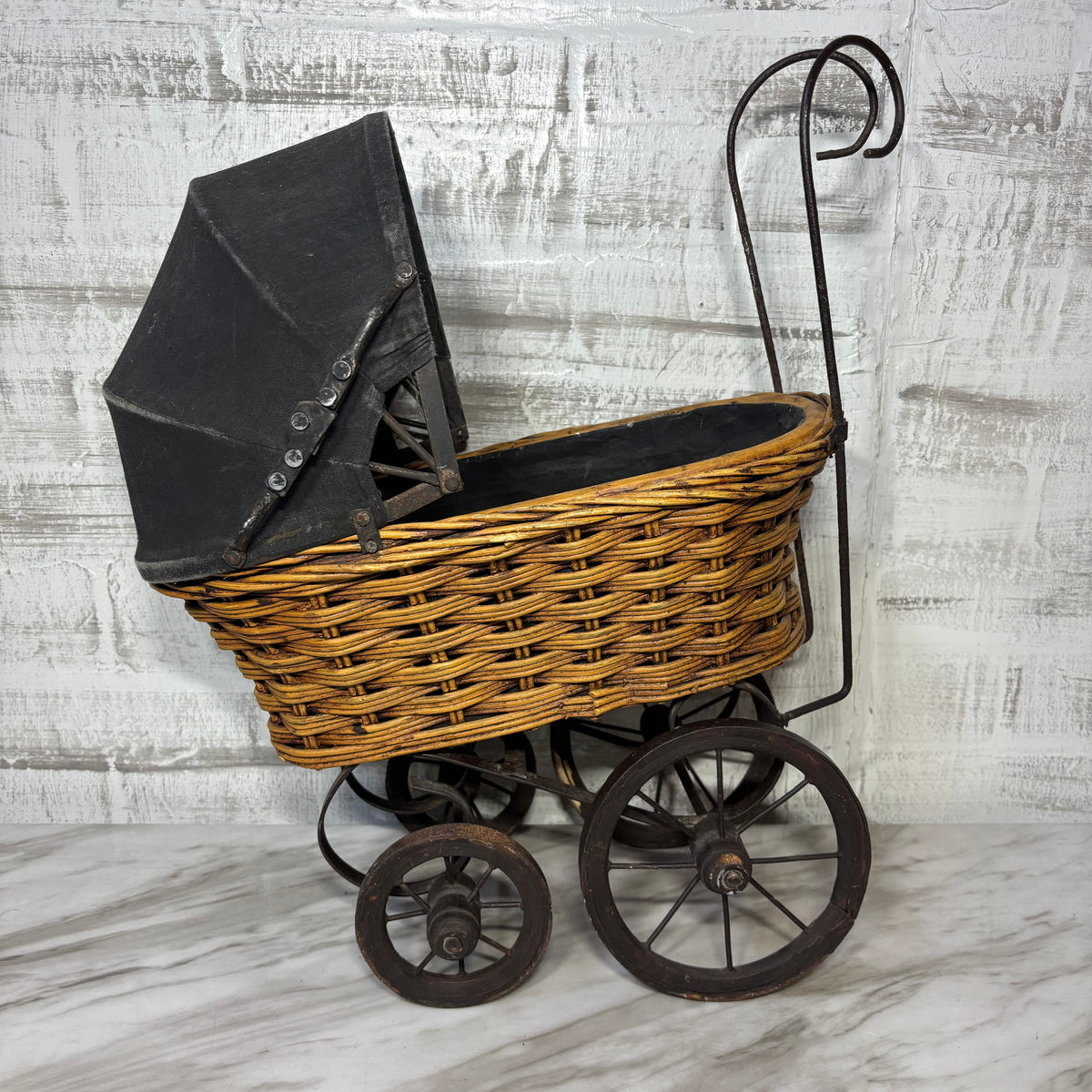 Vintage Antique Style Miniature Wicker Doll Carriage