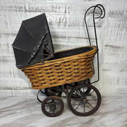 Vintage Antique Style Miniature Wicker Doll Carriage
