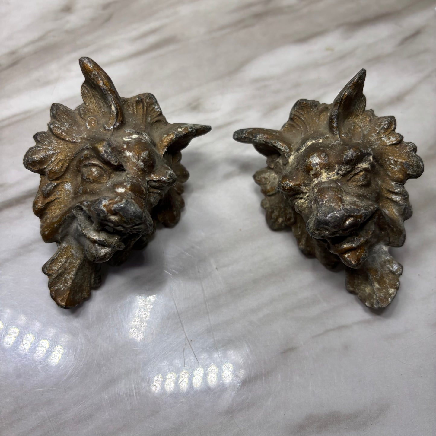 Vintage Brass Lion Head Drawer Pulls