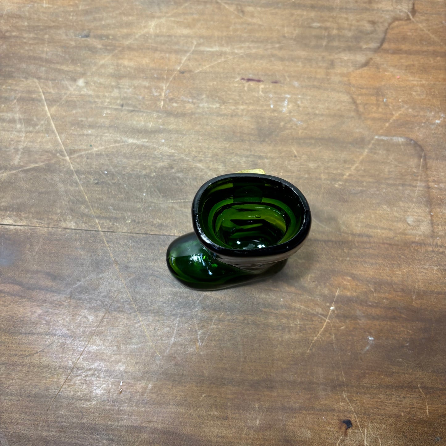 Vintage Boot Shaped Green Glass Toothpick Holder