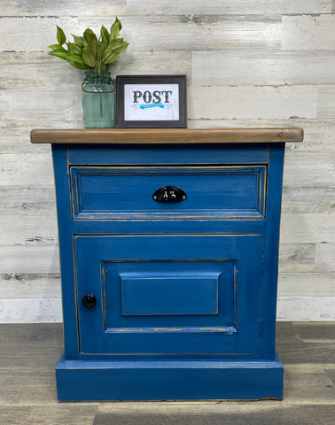 Rustic Navy Blue Nightstand End Table