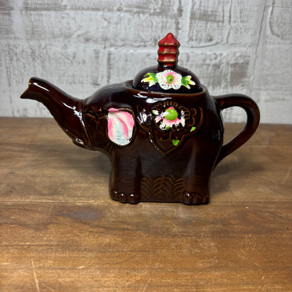 Vintage Japanese Brown W/Flowers Elephant Teapot