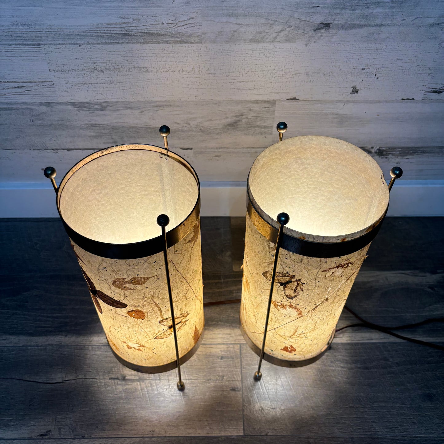 Mid Century Leaf Butterfly Deadstock Cylinder Lamp Set Of Two