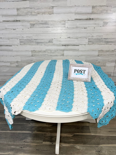 Turquoise And White Crochet Blanket