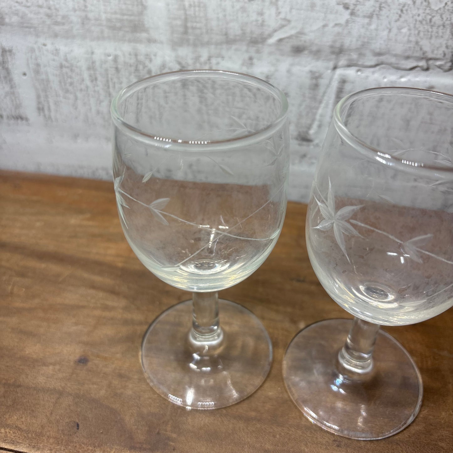Vintage Etched Wine Glass Set Of Two