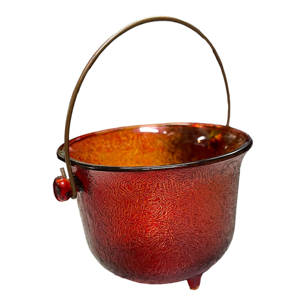 Vintage Glass Cauldron Textured Kettle Metal Handle 3 Footed
