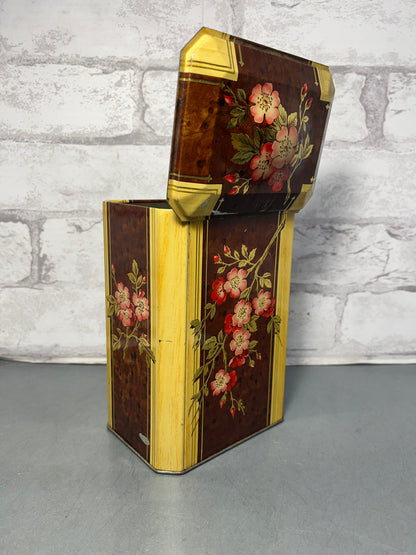 Vintage Tall Floral Pattern Tin W/ Hinge Lid