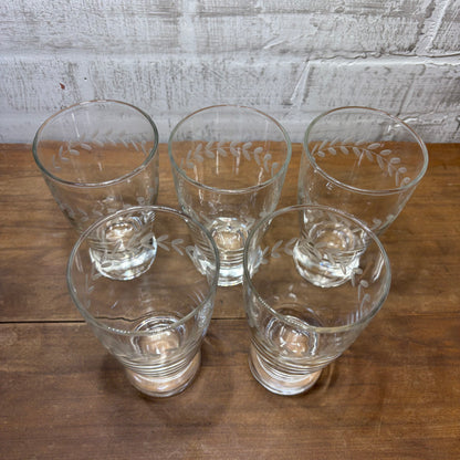 Mid Century Anchor Hocking Laurel Pattern Set Of 5 Glasses