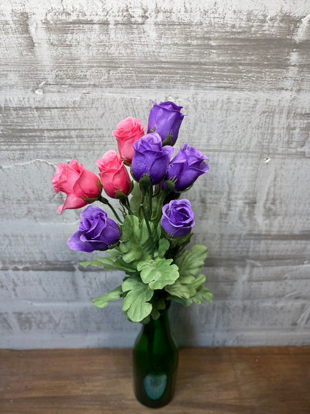 Pink & Purple Rose Boquet With Green Vase