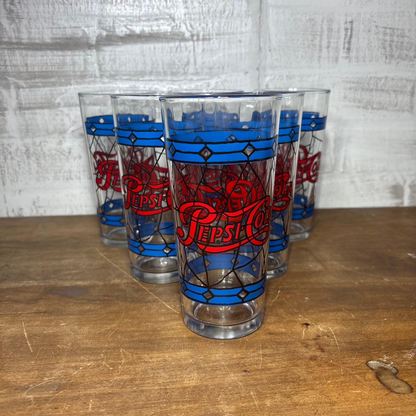 Vintage Pepsi Cola Tiffany Style Stain Glass Set Of 6