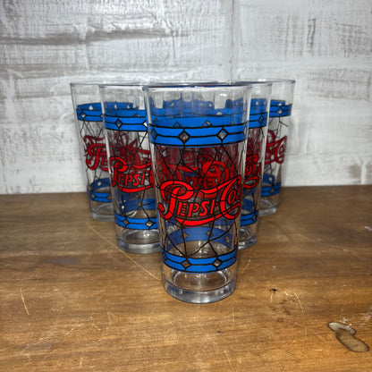 Vintage Pepsi Cola Tiffany Style Stain Glass Set Of 6