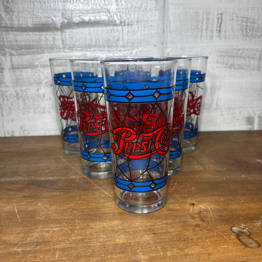 Vintage Pepsi Cola Tiffany Style Stain Glass Set Of 6