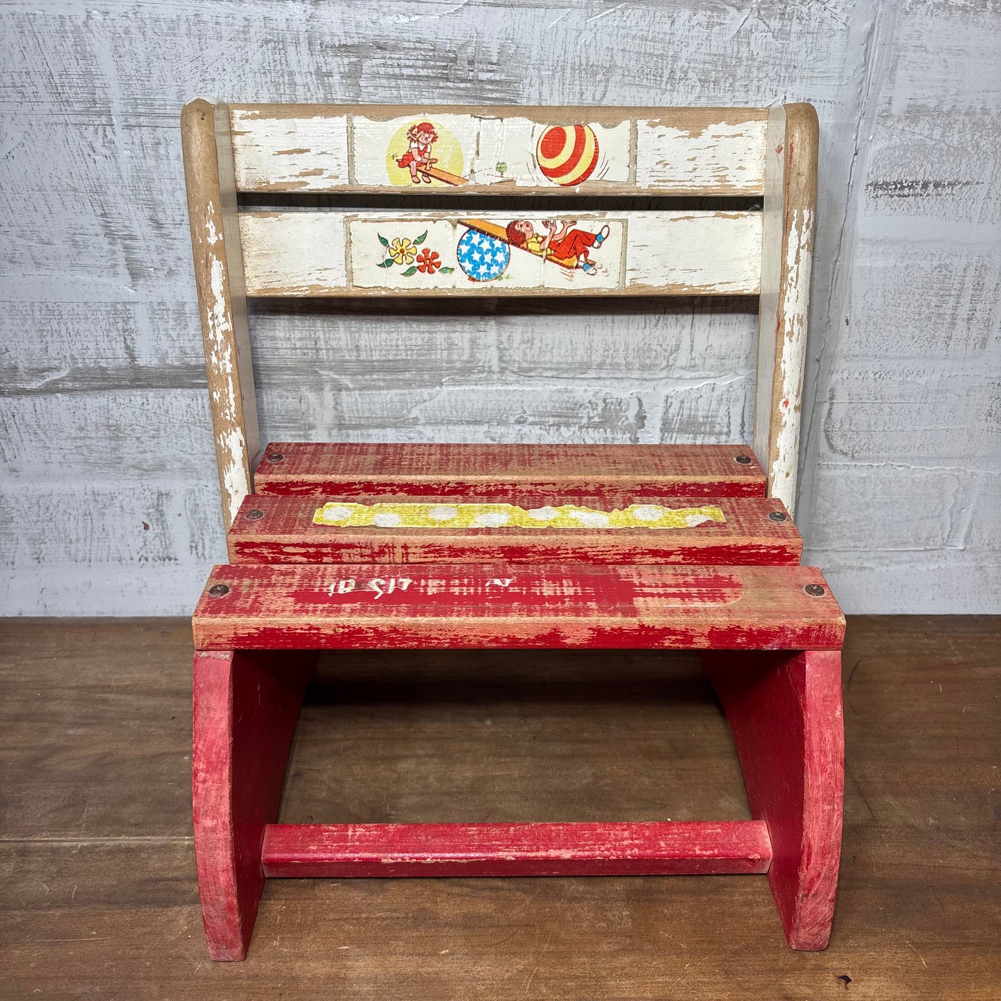 Vintage Wooden Folding Step Stool/ Chair