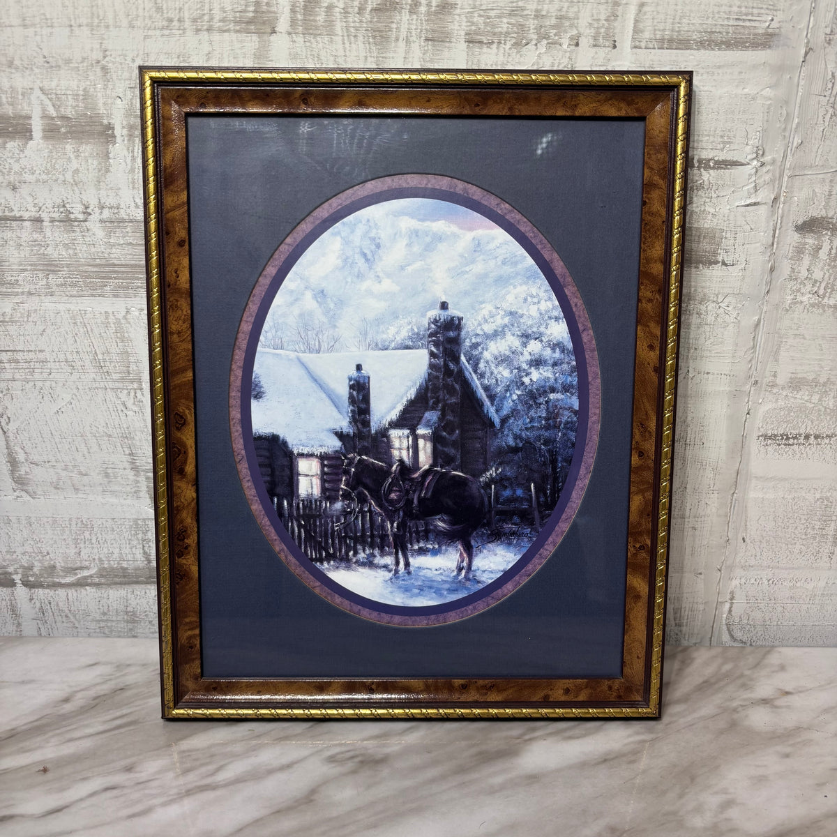 Vintage Snowy Cabin Matted Print By Joe Sambataro