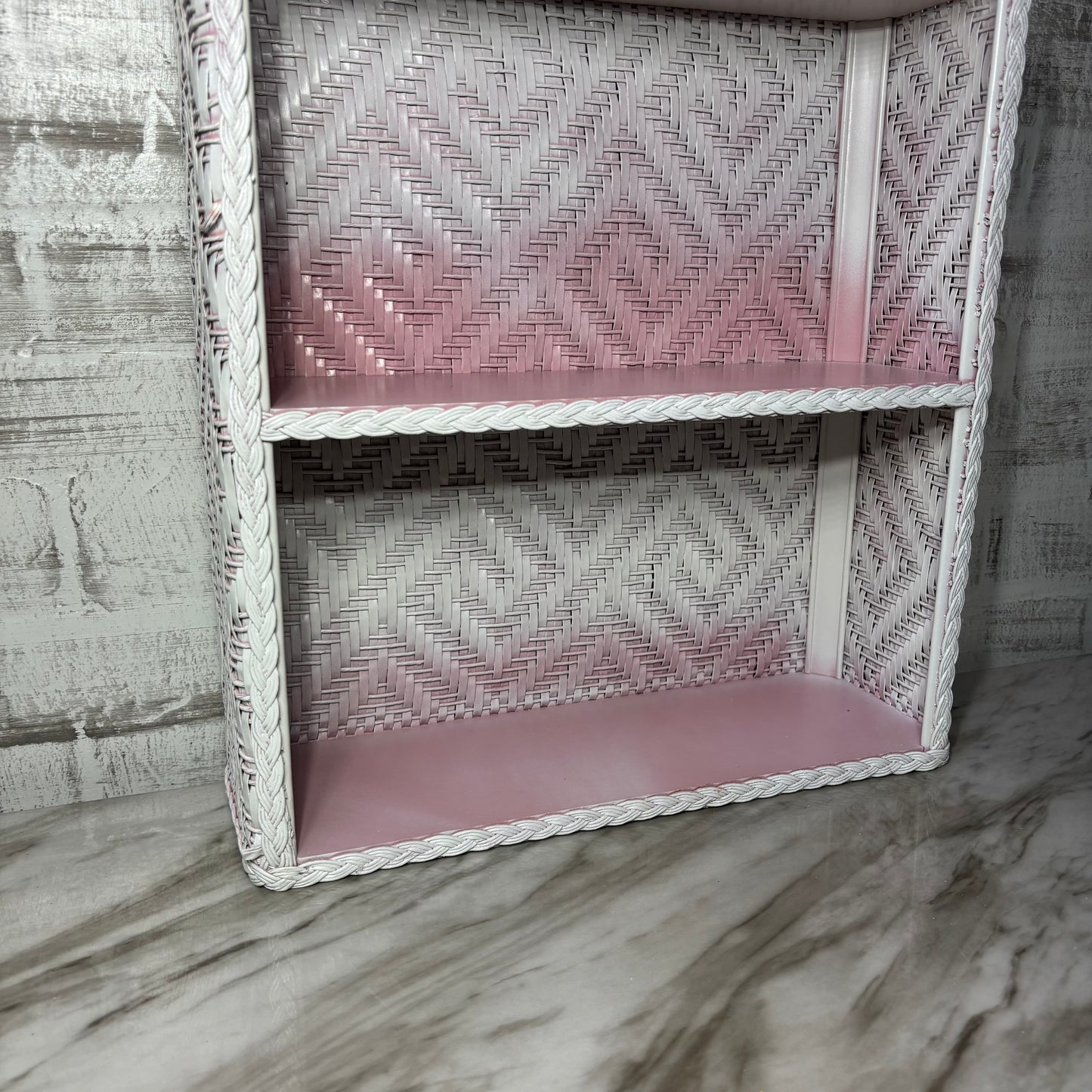 White And Pink Ombre Mid Century Wicker Shelf