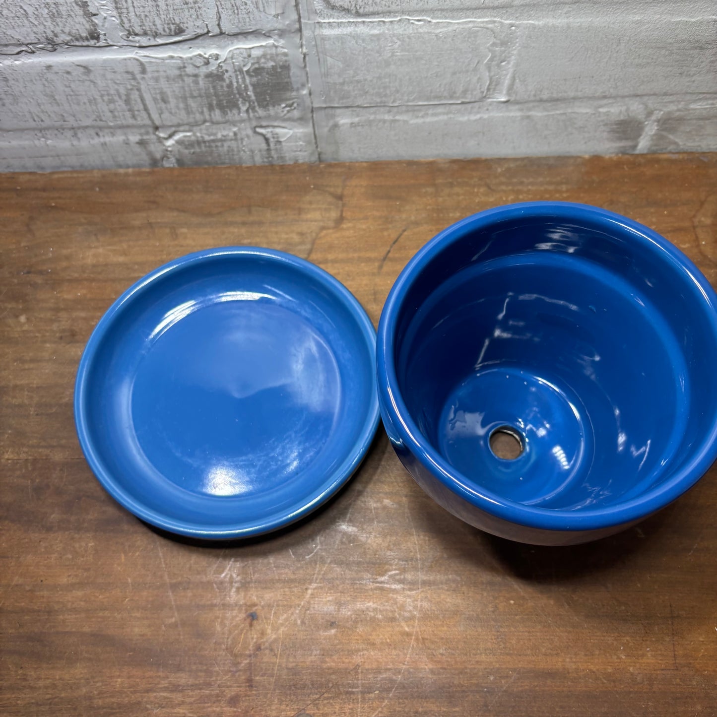 Blue Ceramic Planter Pot W/ Saucer