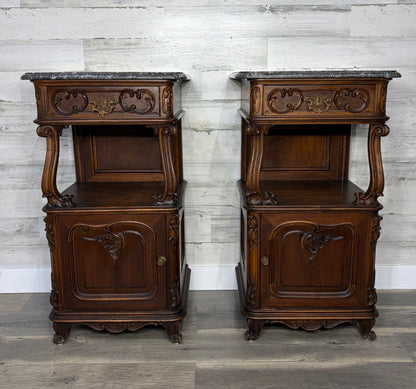 Antique French Marble Top Nightstands Set Of 2
