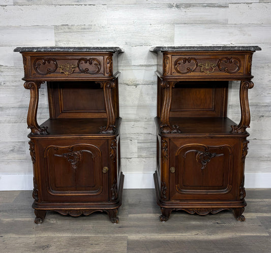 Antique French Marble Top Nightstands Set Of 2