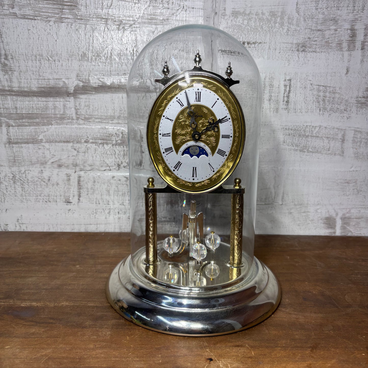 Vintage Elgin Gold Moon Phase Mantle Clock