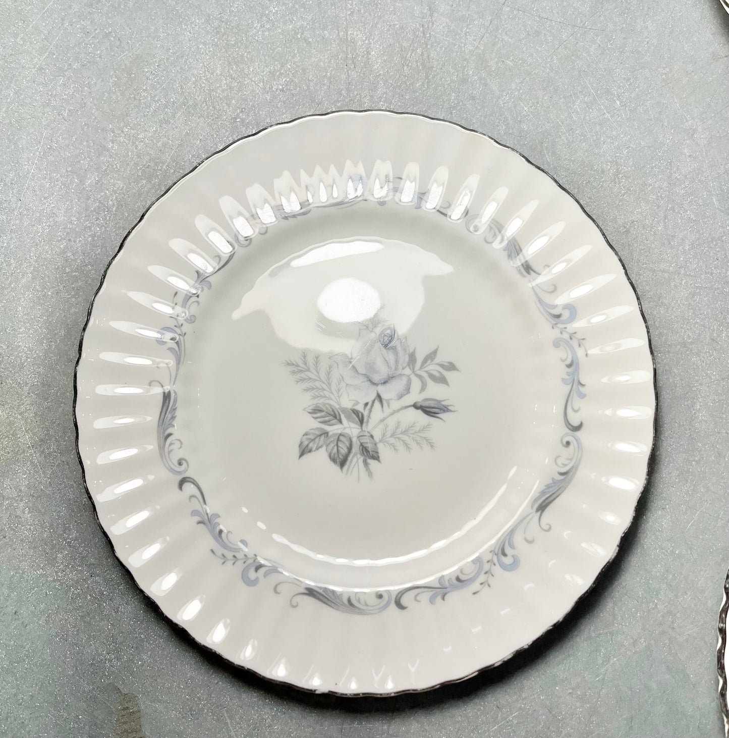 Vintage Paragon “Morning Rose” Silver Rim Dinner Dish Set Of 7