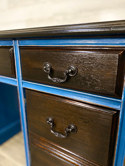 Navy Blue Desk W/ Dark Wood