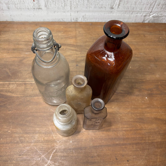 Antique Glass Bottles Set Of 5 #4