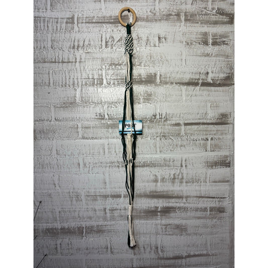 Green And White Macrame Plant Holder