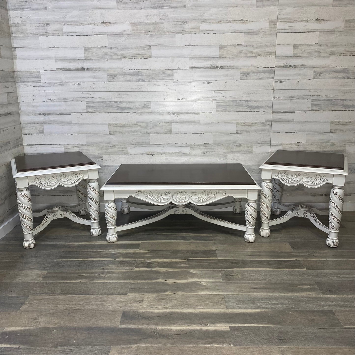 3pc White Coffee & End Table Set